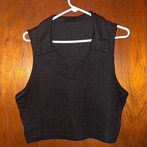 Sleeveless Black Collared Women's CropTop